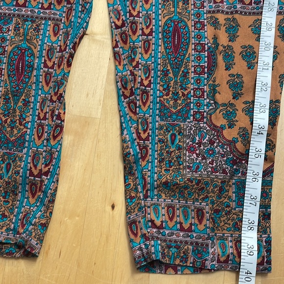 RAFFERTY 90’s FUN FESTIVAL PANTS WOMENS SIZE M BROWN GREEN PULL-ON POCKETS COMFY - Picture 7 of 9